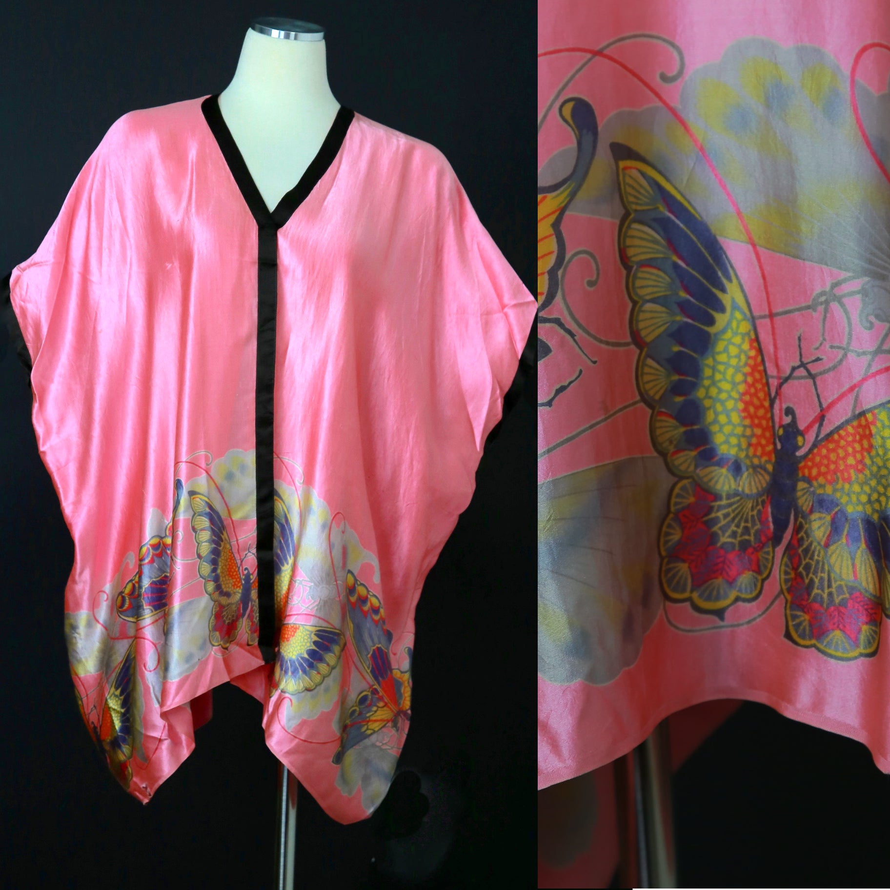 Vintage 20s silk kimono robe butterfly motif Atlantic City label
