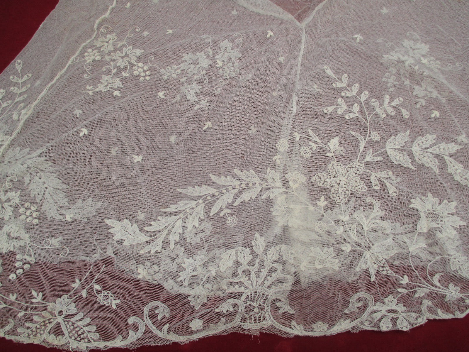 Antique Edwardian Tambour embroidered net lace