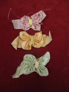 Antique Victorian silk ribbon rose ribbon art bows 3 pc