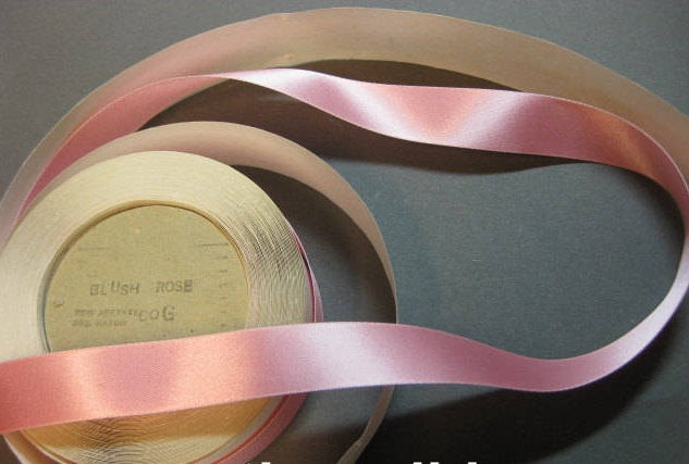 Vintage pink satin ribbon 1950s rayon 2 sided 5/8 in Blush rose Y921