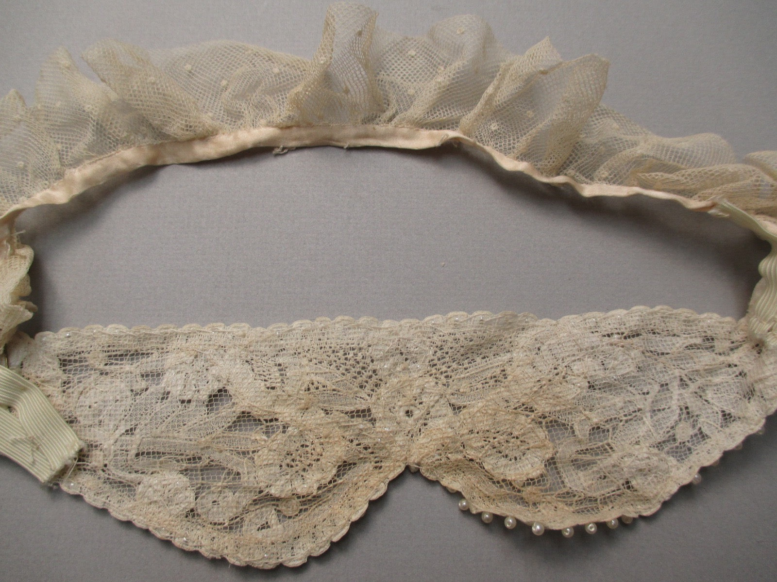 Vintage 20s bridal headpiece antique Brussels lace beaded