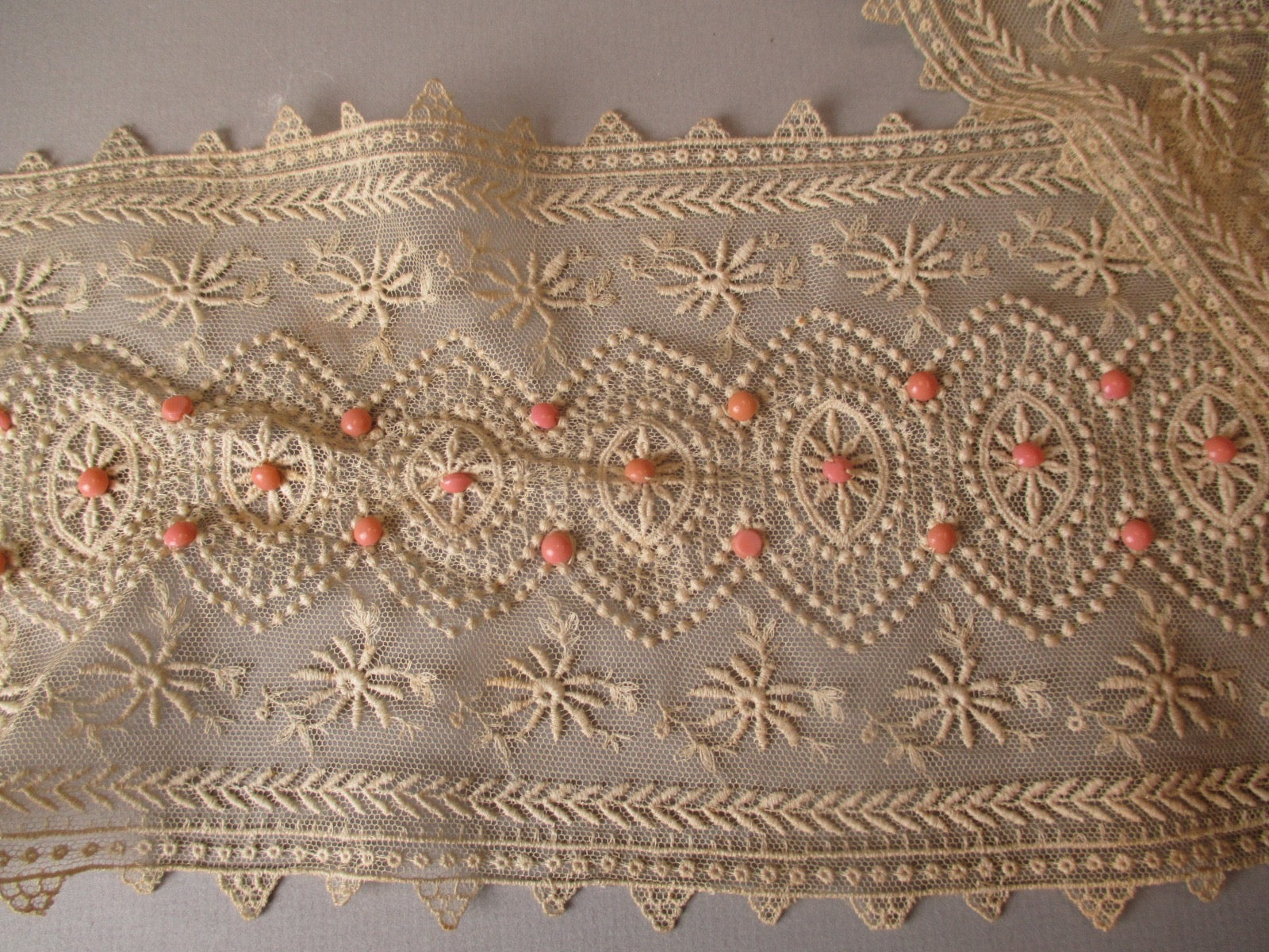 Antique Victorian lace flounce with beads