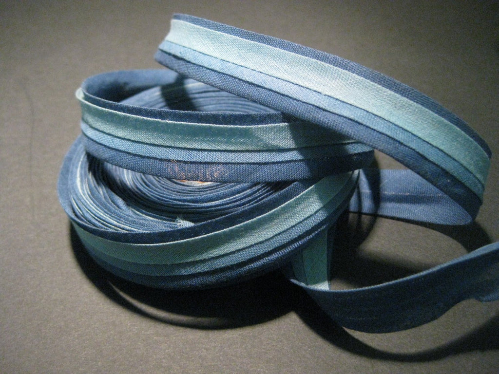 Blue striped ribbon cotton vintage trim multi striped 5/8 inch