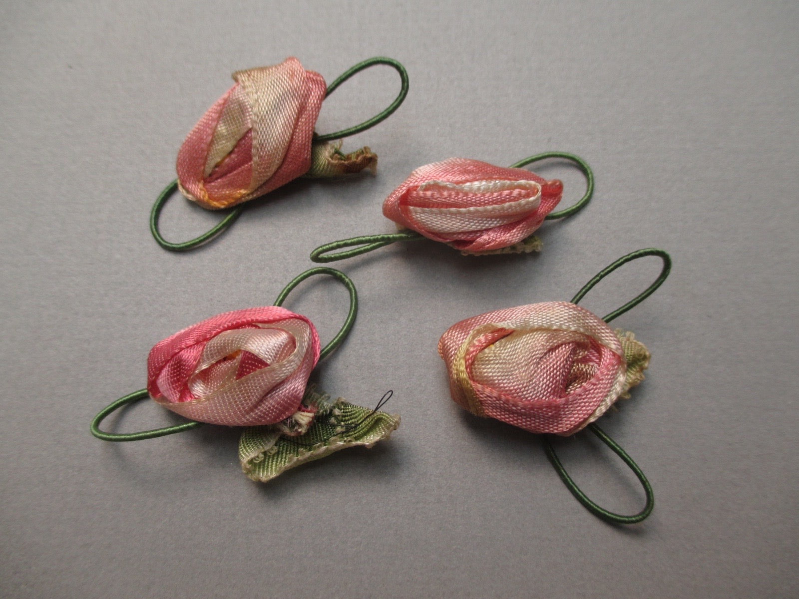 Antique Victorian Ombre silk Ribbon Roses set of four