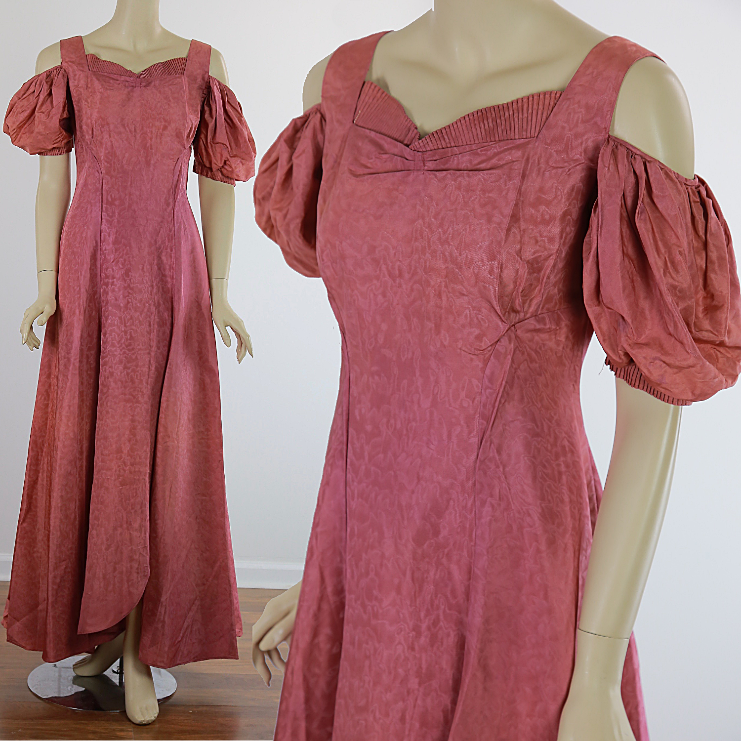 Vintage 40s mauve pink open shoulder evening dress