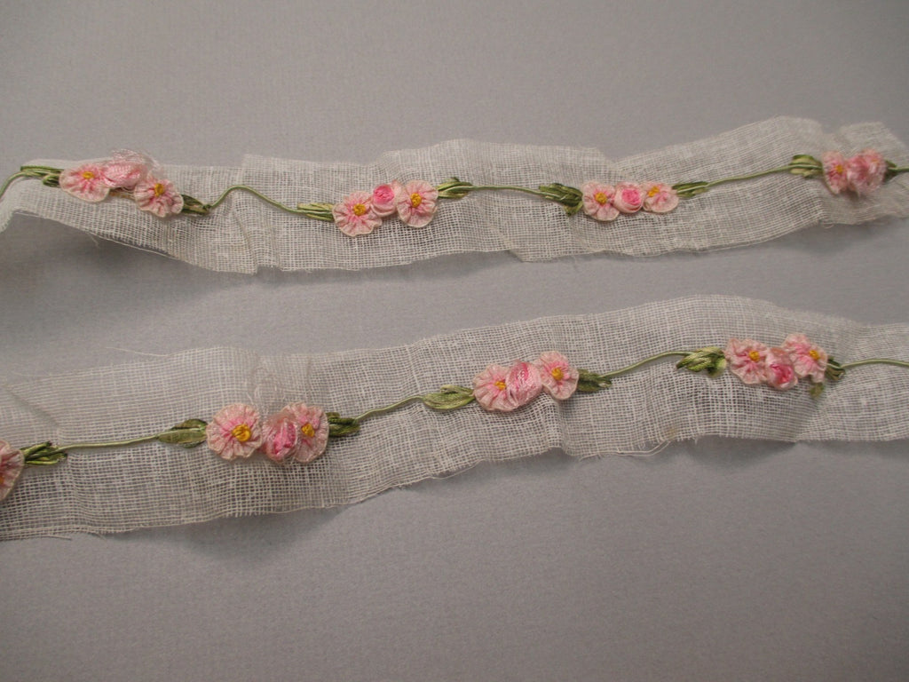 Antique victorian Silk Ribbon work ribbon Rose Rosette French France