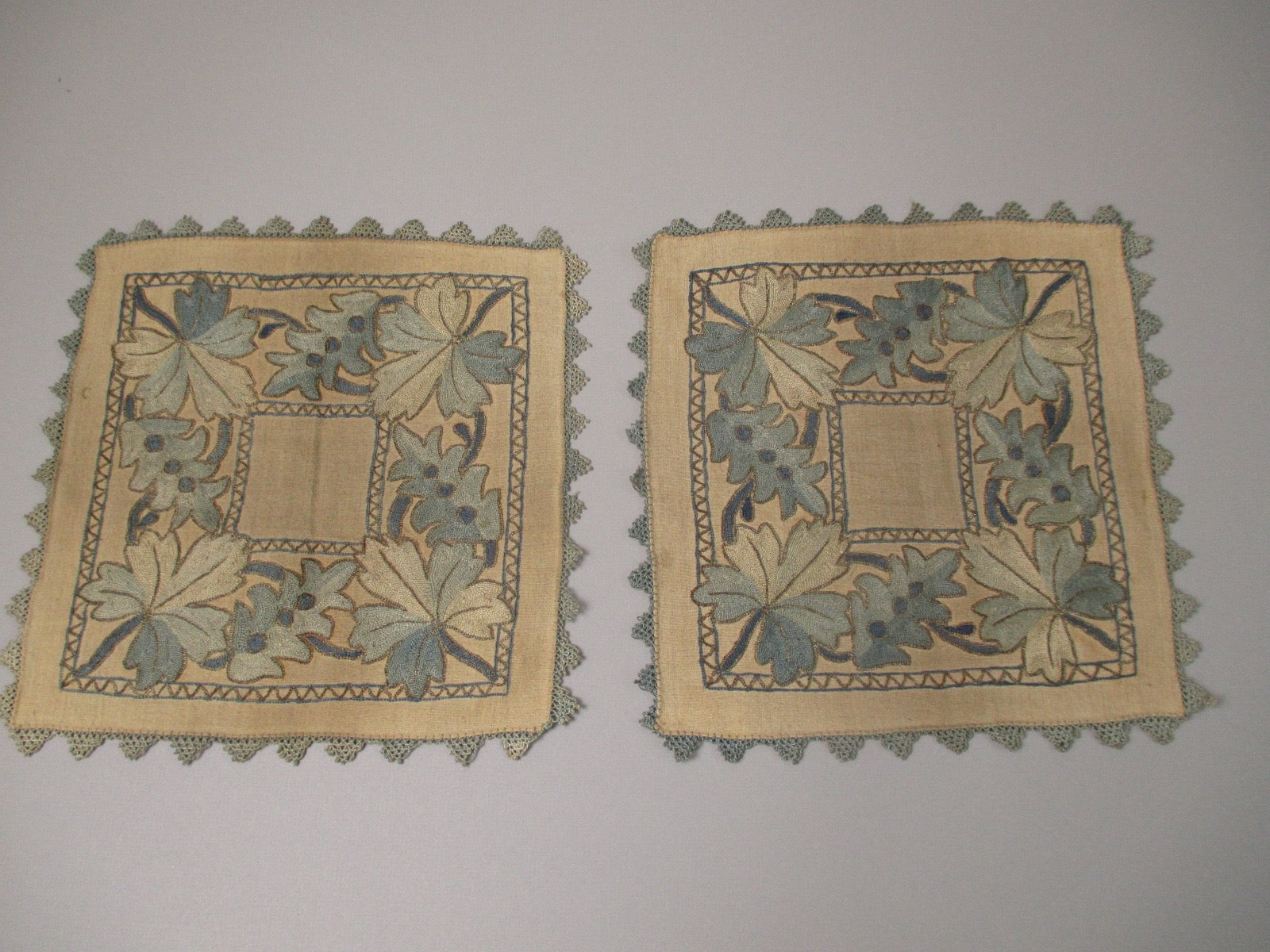 Antique Victorian Tambour Embroidery Doilies set of 2