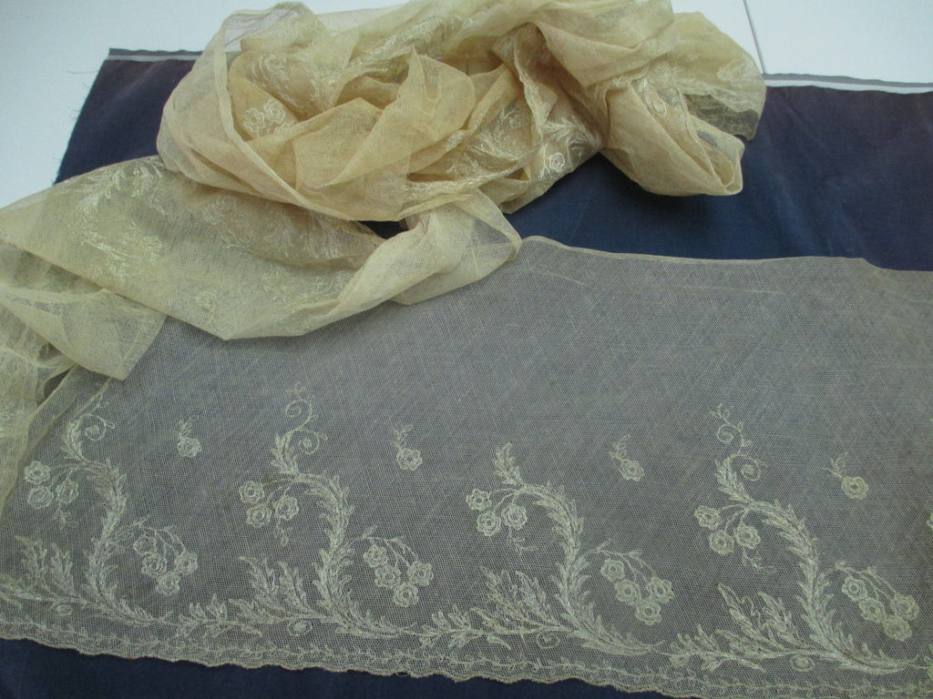 Antique Victorian Embroidered net flounce