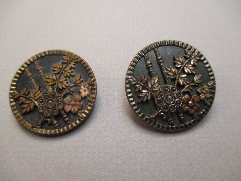 Antique Victorian Floral Metal Buttons Gold Tone