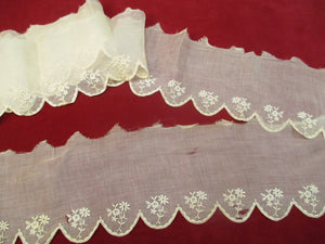 Antique Victorian Embroidered Organdy Flounce