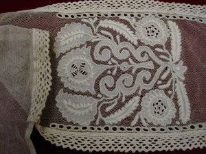 Antique Victorian 1860s Civil war era Ayrshire lace lappet cap