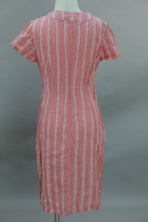Vintage 30s cotton striped house dress frock red white button up day dress