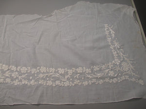 Antique lace embroidered muslin panel remnant