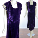 Vintage 30s deco purple silk velvet and lace party dress