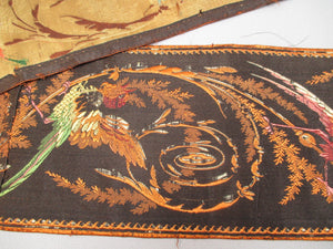 Antique Victorian Embroidered silk trim Bird of Paradise Motif 4 pc
