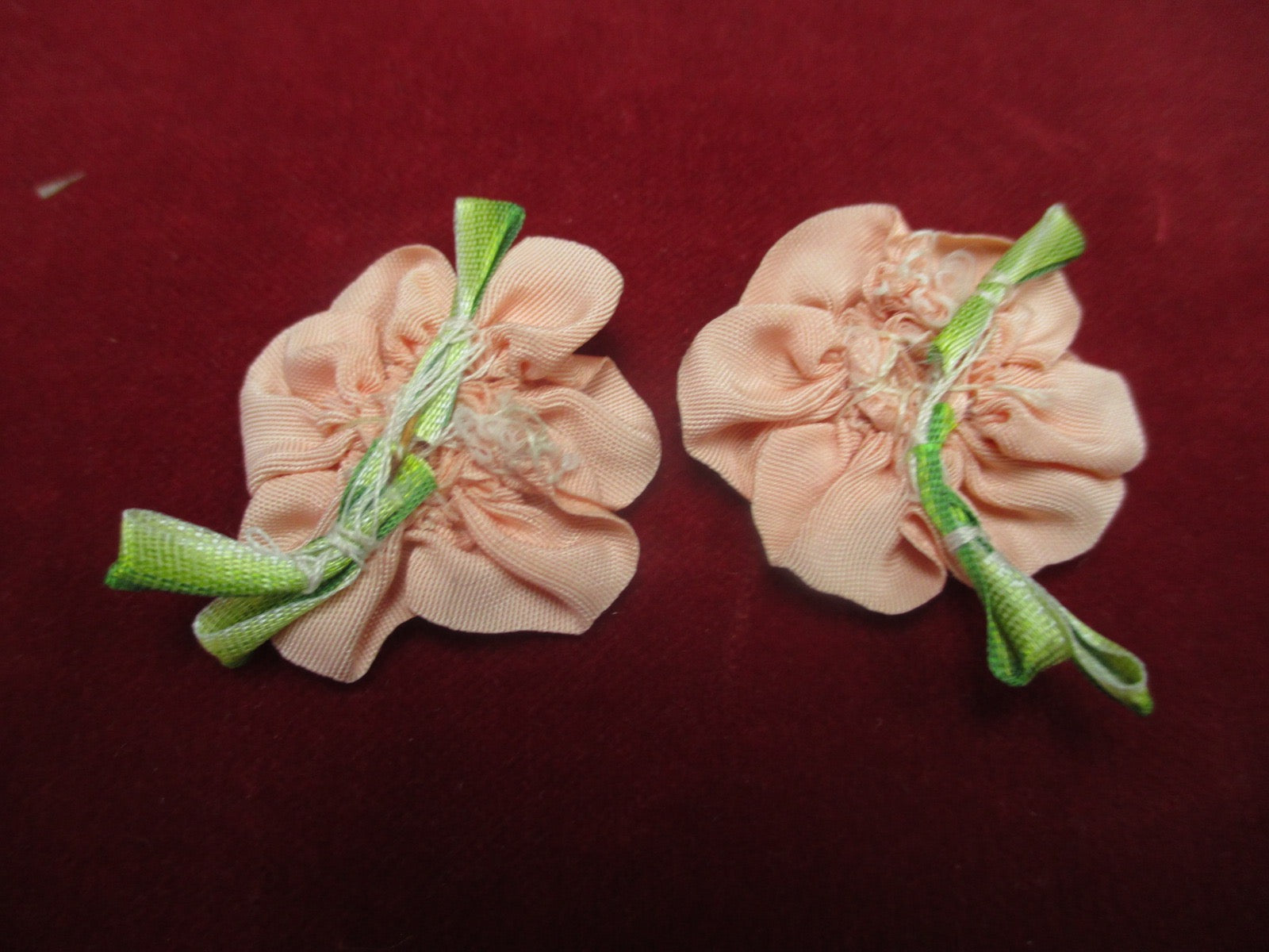 Antique Victorian silk ribbon rose ribbon art rosettes 2 pc
