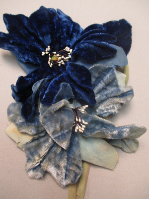 Antique Victorian Blue velvet millinery flower fr dress or Bonnet
