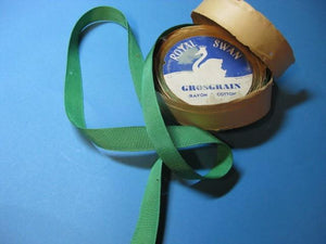 Vintage ribbon Rayon Cotton Gros Grain 33mm Green Y712