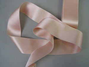 Vintage 30s Rhodia pink satin ribbon double sided pastel soft pink 1-1/2 inch wide