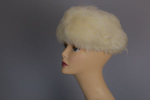 Vintage 60s 70s white Shearling fur hat Cossack boho hippie